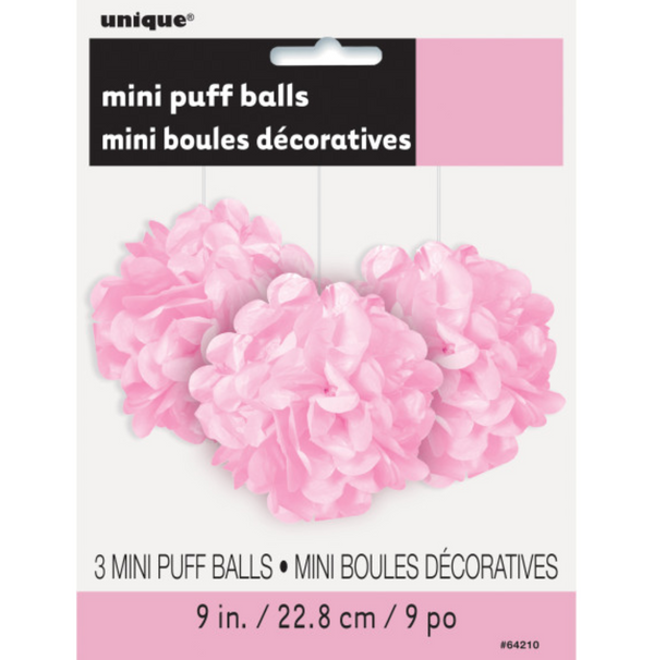 Lovely Pink Mini Puff Tissue Decorations (3 pack)