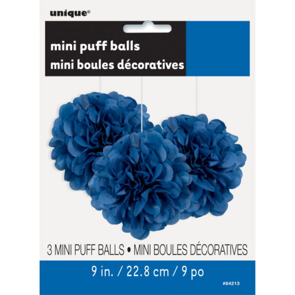 Royal Blue Mini Puff Tissue Decorations (3 Pack)