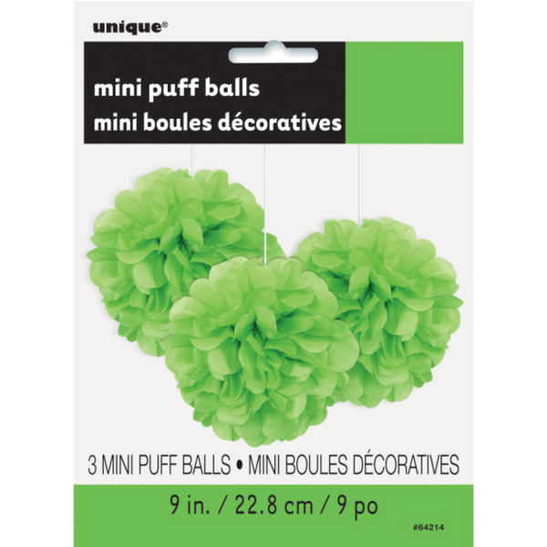 Lime Green Mini Puff Tissue Decorations (3 Pack)