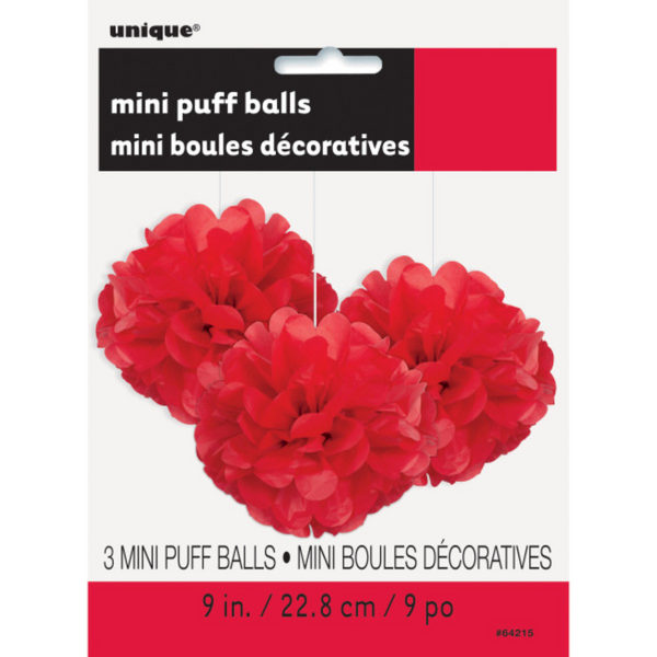 Ruby Red Mini Puff Tissue Decorations (3 Pack)