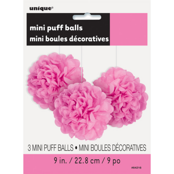 Hot Pink Mini Puff Tissue Decorations (3 Pack)