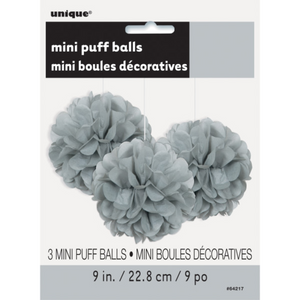Silver Mini Puff Tissue Decorations (3 Pack)
