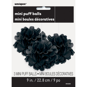 Black Mini Puff Tissue Decorations (3 Pack)
