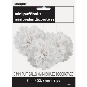 White Mini Puff Tissue Decorations (3 Pack)
