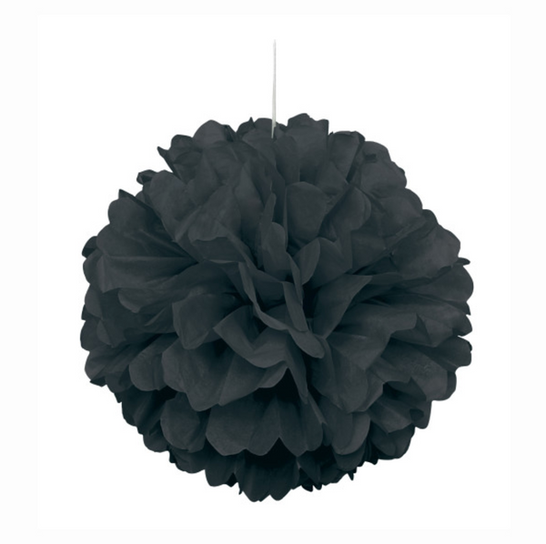Black Solid 16" Hanging Tissue Pom Pom