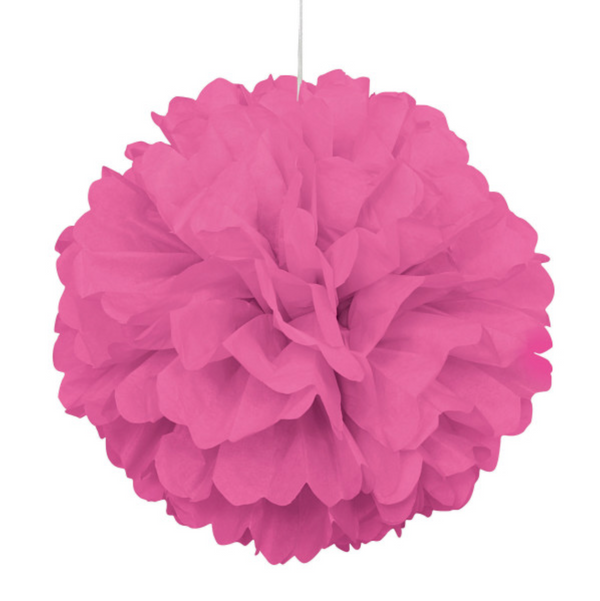Hot Pink Solid 16" Hanging Tissue Pom Pom