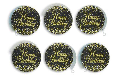 Sparkling Fizz Hanging Swirls Happy Birthday Black / Gold ( 6 Pack)