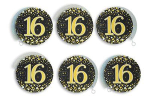 Sparkling Fizz Hanging Swirls 16th Black / Gold (6 Pack)