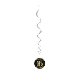 Sparkling Fizz Hanging Swirls 16th Black / Gold (6 Pack)