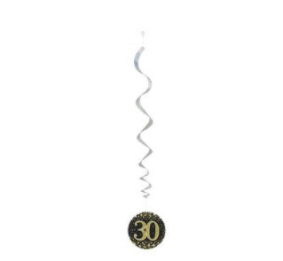 Sparkling Fizz Hanging Swirls 30th Black / Gold (6 Pack)