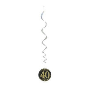 Sparkling Fizz Hanging Swirls 40th Black / Gold (6 Pack)