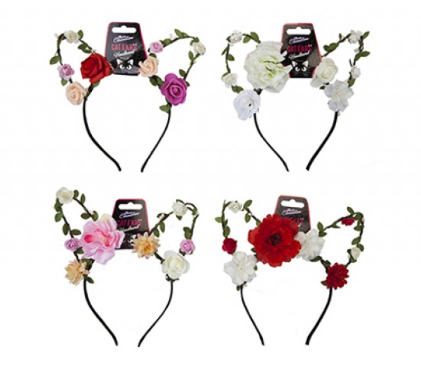 FLOWER CAT EARS HEADBAND in 4 Assorted Colors