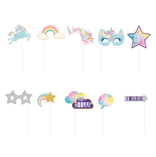 Foil Unicorn Photo Booth Props (10 Pack)