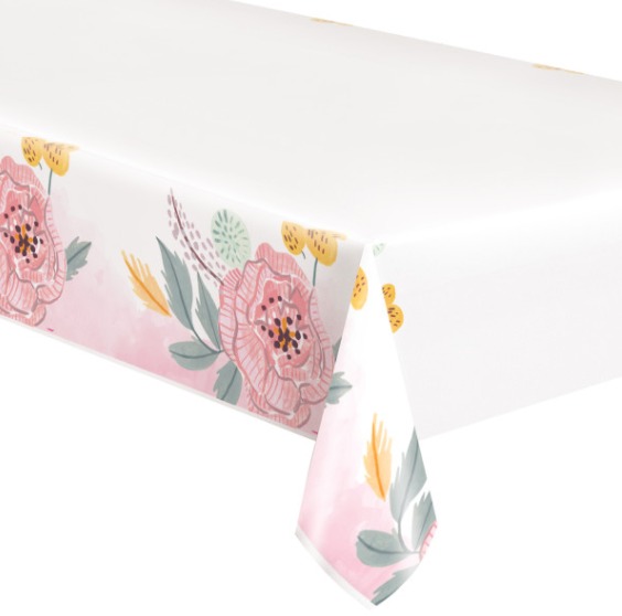 Painted Floral Rectangular Plastic Table Cover (54" x 84")