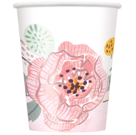 Painted Floral 9oz Paper Cups (8 Pack)
