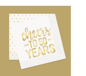 Gold Foil Cheers to 50 Years Luncheon Napkins Foil Stamped - (16 Pack)
