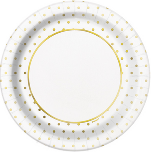 Elegant Gold Foil Dots Round 9" Dinner Plates  - Foil Board (8 Pack)