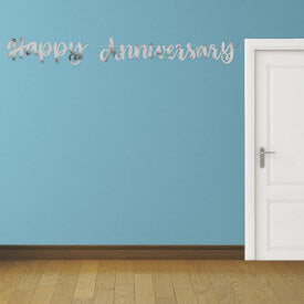 Silver Script Foil "Happy Anniversary" Banner