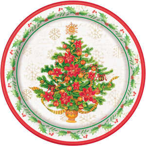 Festive Poinsettia Christmas Round 9" Dinner Plates (8 pack)