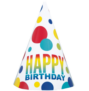 Rainbow Spots Birthday Party Hats (8 pack)