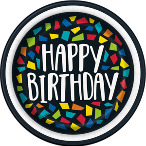 Colorful Mosaic Birthday Round 7" Dessert Plates (8 Pack)