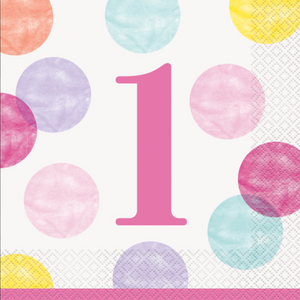 Pink Dots 1st Birthday Luncheon Napkin (16 Pack)