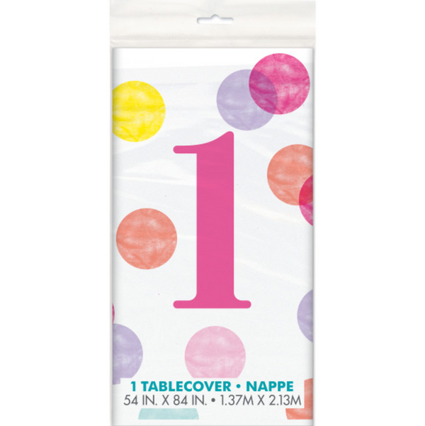 Pink Dots 1st Birthday Rectangular Plastic Table Cover (54"x84")