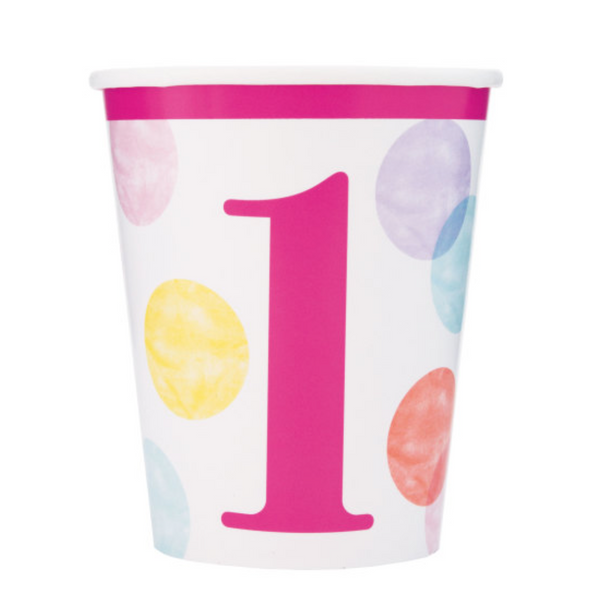 Pink Dots 1st Birthday 9oz Paper Cups (8 pack)