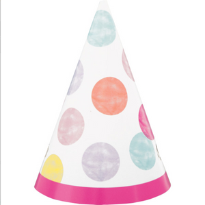 Pink Dots 1st Birthday Mini Party Hats (8 Pack)