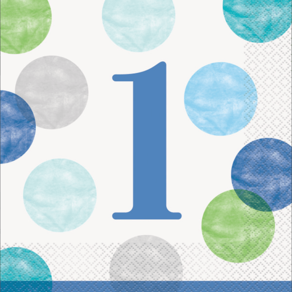 Blue Dots 1st Birthday Luncheon Napkins (16 Pack)