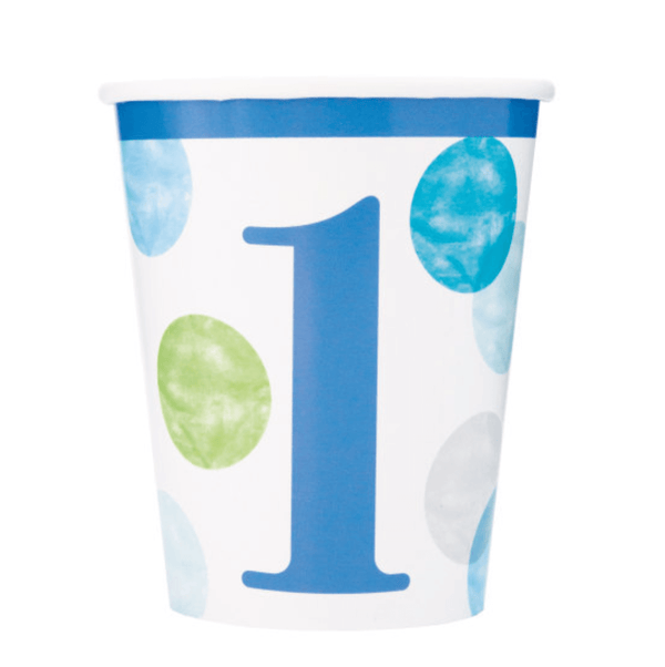 Blue Dots 1st Birthday 9oz Paper Cups (8 pack)