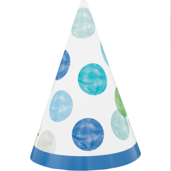 Blue Dots 1st Birthday Mini Party Hats (8 Pack)