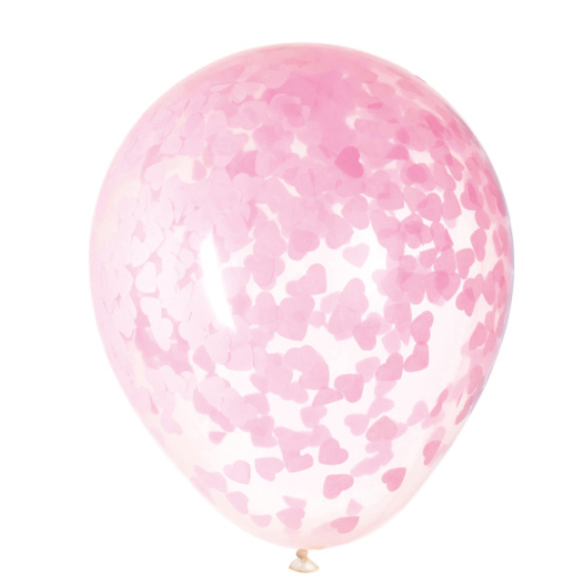 Clear Latex Balloons with Pink Heart Confetti 16" (5 Pack)