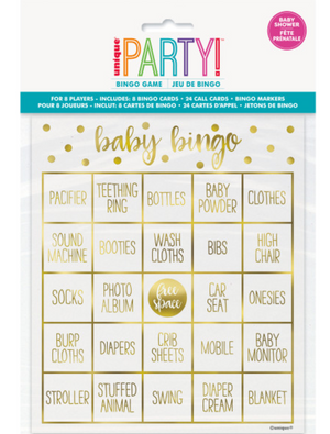 Gold Baby Shower Bingo Kit for 8 - Foil Stamped