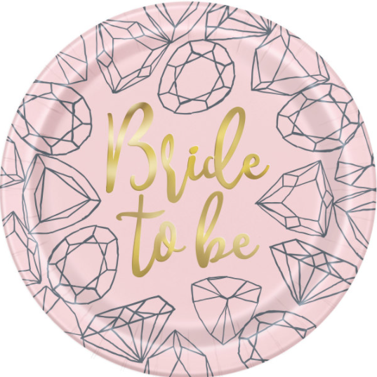 Pink Diamond Bachelorette Party Round 9" Dinner Plates - Foil Board (8 Pack)