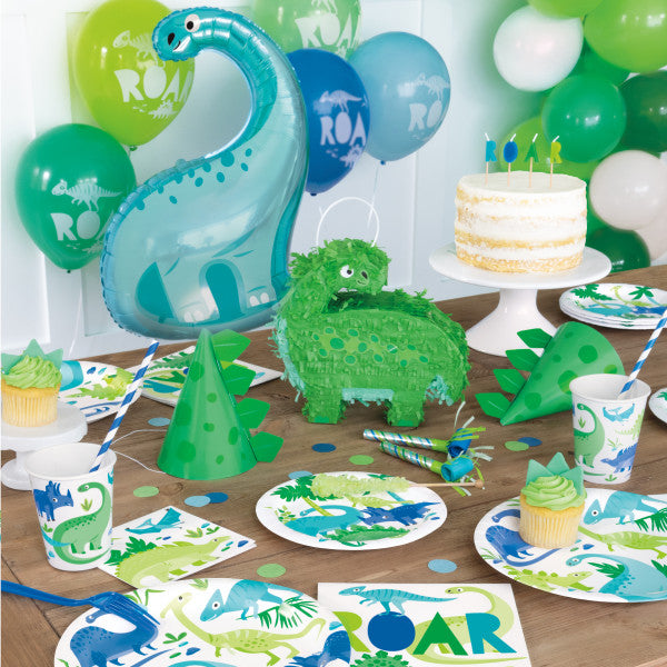 Blue & Green Dinosaur Round Dessert Plates 7" - (8 Pack)