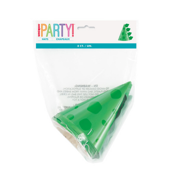 Blue & Green Dinosaur Party Hats (8 Pack)