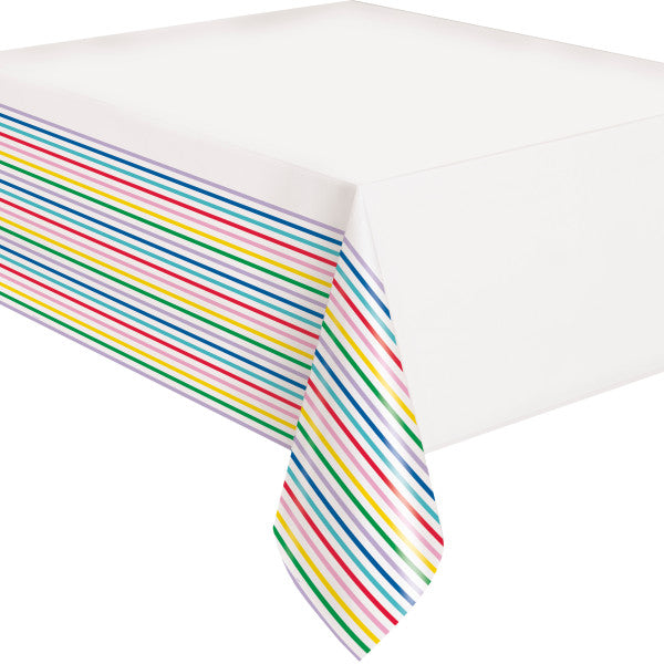 Primary Striped Plastic Table Cover (54"x84")