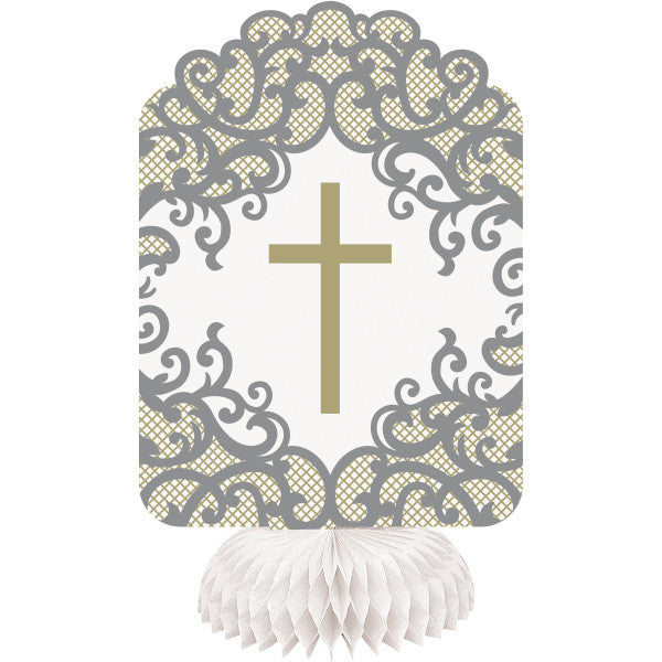 3 Fancy Gold Cross Honeycomb Decorations 8"H