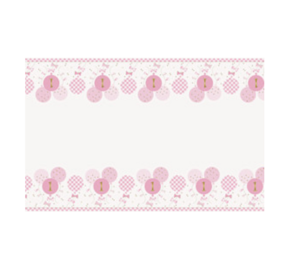 Pink Gingham 1st Birthday Rectangular Plastic Table Cover (54"x84")