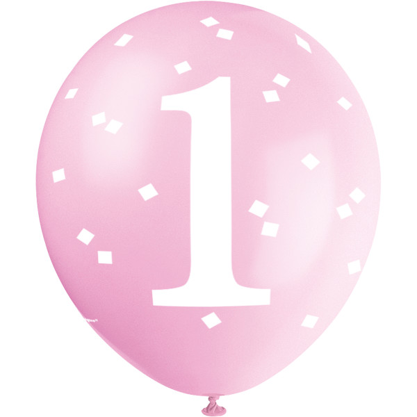 Pink Gingham 1st Birthday 12" Latex Balloons (5 Pack)