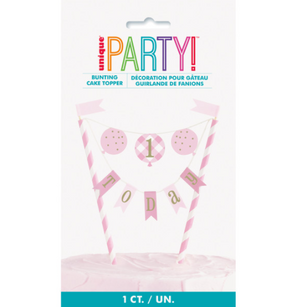 Pink Gingham 1st Birthday Bunting Cake Topper