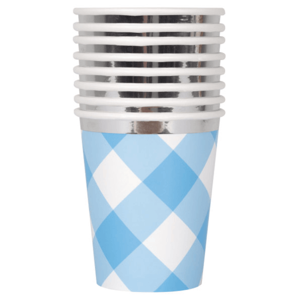 Blue Gingham 1st Birthday 9oz Paper Cups (8 pack)