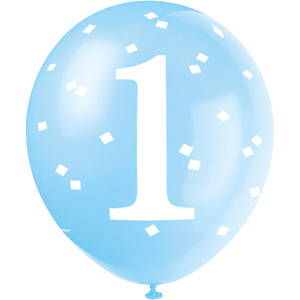 Blue Gingham 1st Birthday 12" Latex Balloons, (5 Pack)