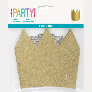 Mini Gold Glitter Paper Crowns (4 Pack)