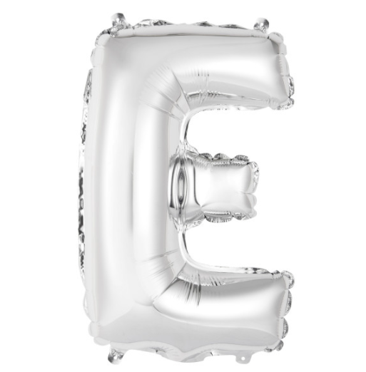 Silver Letter E Shaped Foil Balloon (14"")