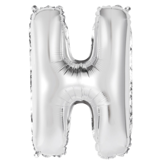 Silver Letter H Shaped Foil Balloon Packaged (14")