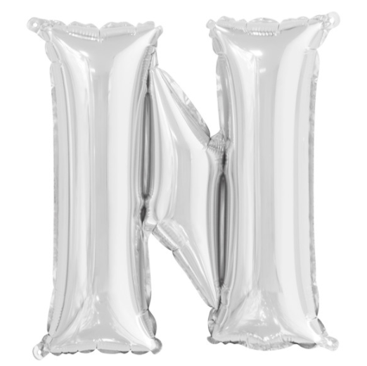 Silver Letter N Shaped Foil Balloon  Packaged (14")