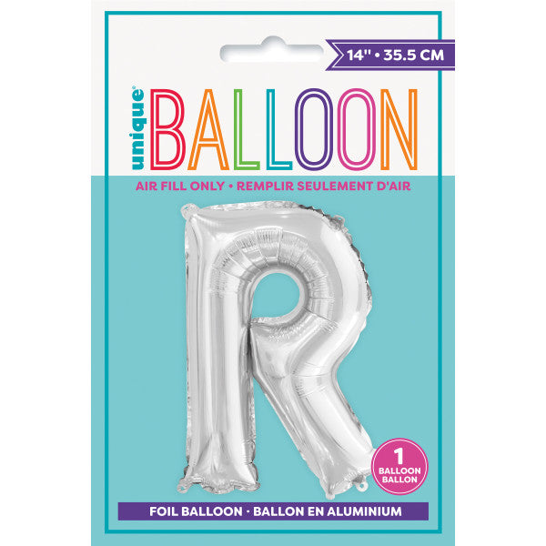 Silver Letter R Shaped Foil Balloon (14"")