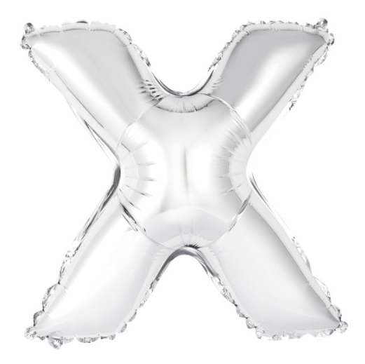 Silver Letter X Shaped Foil Balloon  Packaged (14")